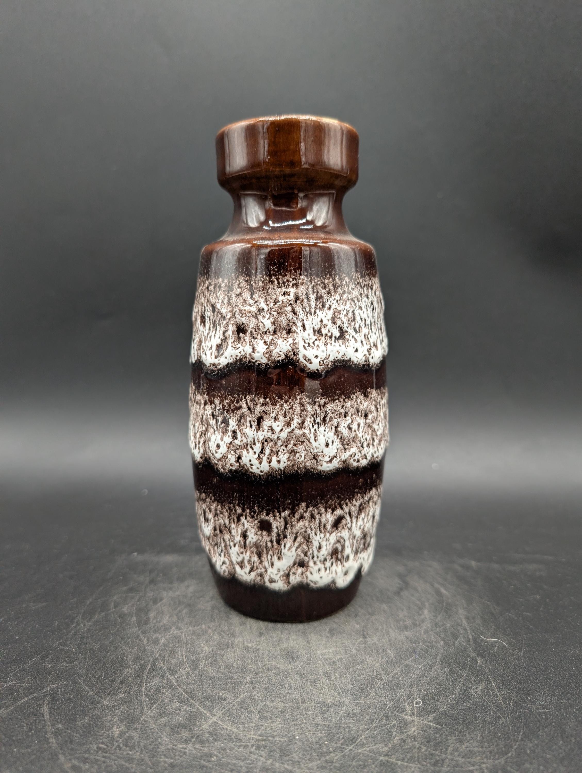 Scheurich 210-18 Vase, Ceramic, Brown and White, West German