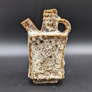 Vest Vase ceramic brown white van Woerden dutch pottery crusty square rectangular design 70s 70er vintage wgp #17