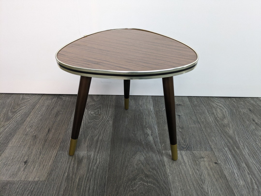 Flower Stool Kidney Table Side Table 3 Legs Brown Mid Century Etsy