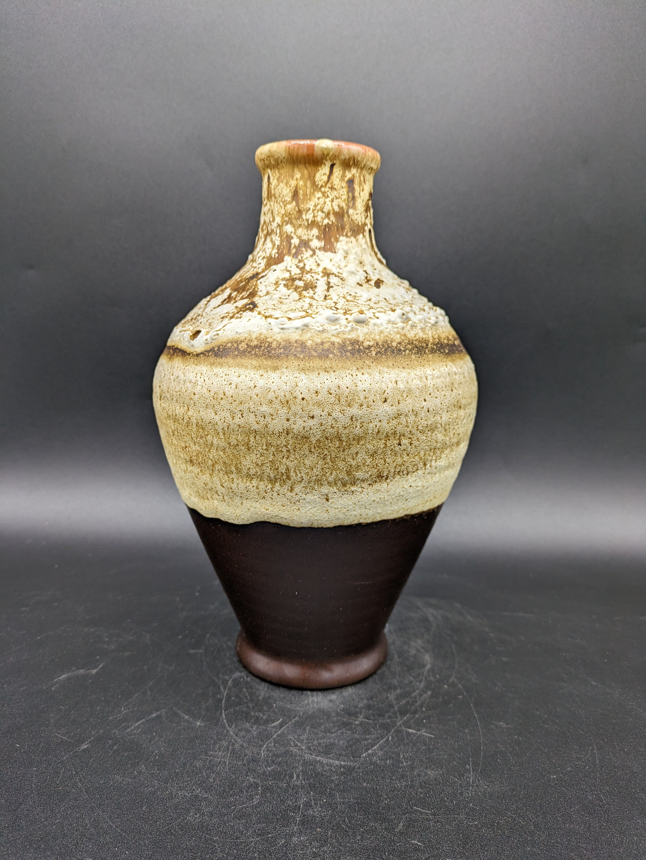 セラミック 3045 花瓶 ブラウン ホワイト 西ドイツ陶器デザイン 70