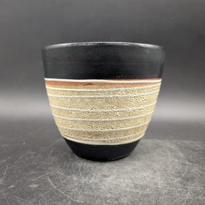 Carstens ceramic cachepot planter, black/beige, West German pottery design, 1960s/70s vintage