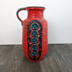 Jasba 1720-45 vase floor vase ceramic red blue west german pottery crusty design 60s 60s 70s 70s vintage fat lava era