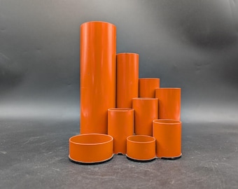 Deyhle pen holder utensil storage desk metal orange space age design 70s 70s vintage vtg #2