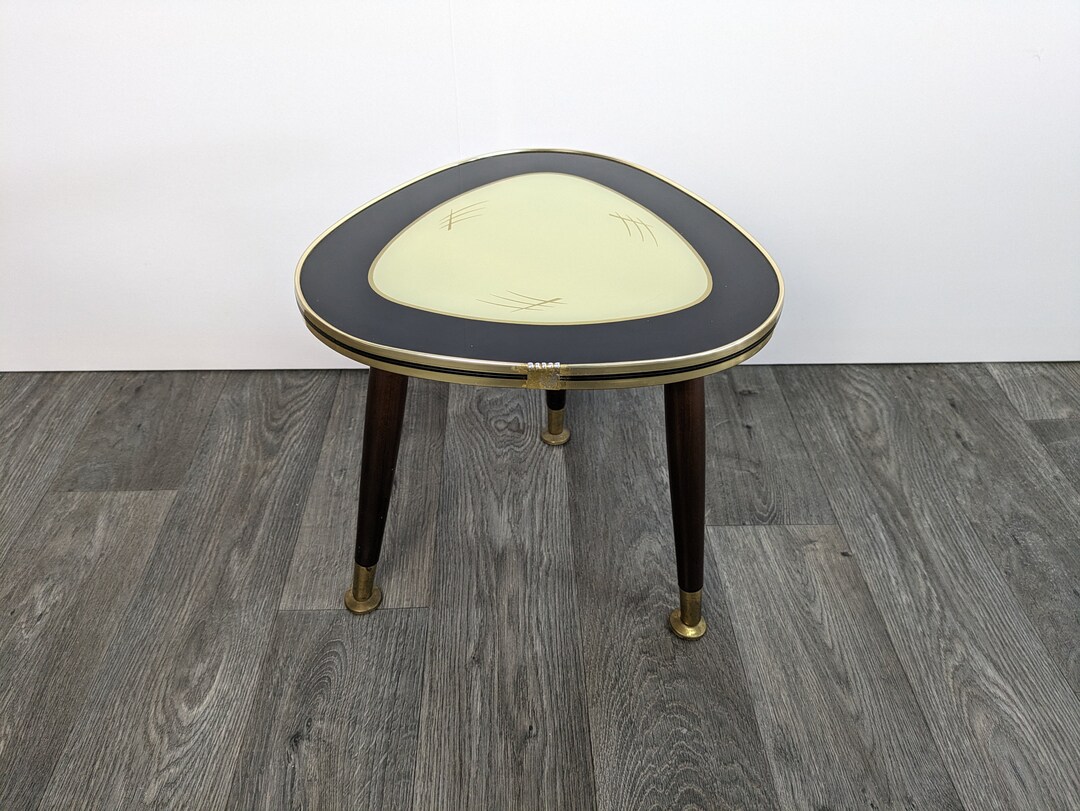 Flower Stool Kidney Table Glass Top Side Table Tripod Black Etsy