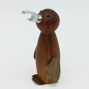 Teak pinguïn flesopener dop lifter flesopener figuur Deens design jaren 60 60 70 70 vintage vtg