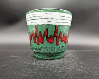 Scheurich cachepot planter pot ceramic green red west german pottery design 60s 60s 70s 70s vintage vtg