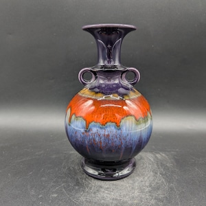 Hutschenreuther vase, ceramic, Renée Neue, purple, red, blue, modern, pop art, space age design, 70s, vintage, vtg