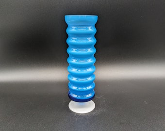 Friedrich Kristall Glas Vase hooped blau blue weiß white space age Pop Art design 70s 70er vintage