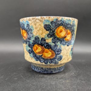 Vaso cachepô Marei 12/2 em cerâmica bege, azul e laranja, design da Alemanha Ocidental, estilo vintage dos anos 60/70.