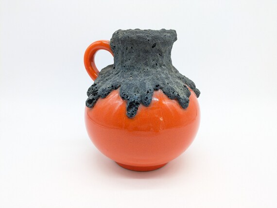 Roth 103 Vase Ceramic Ceramic Orange Black Crusty West German 