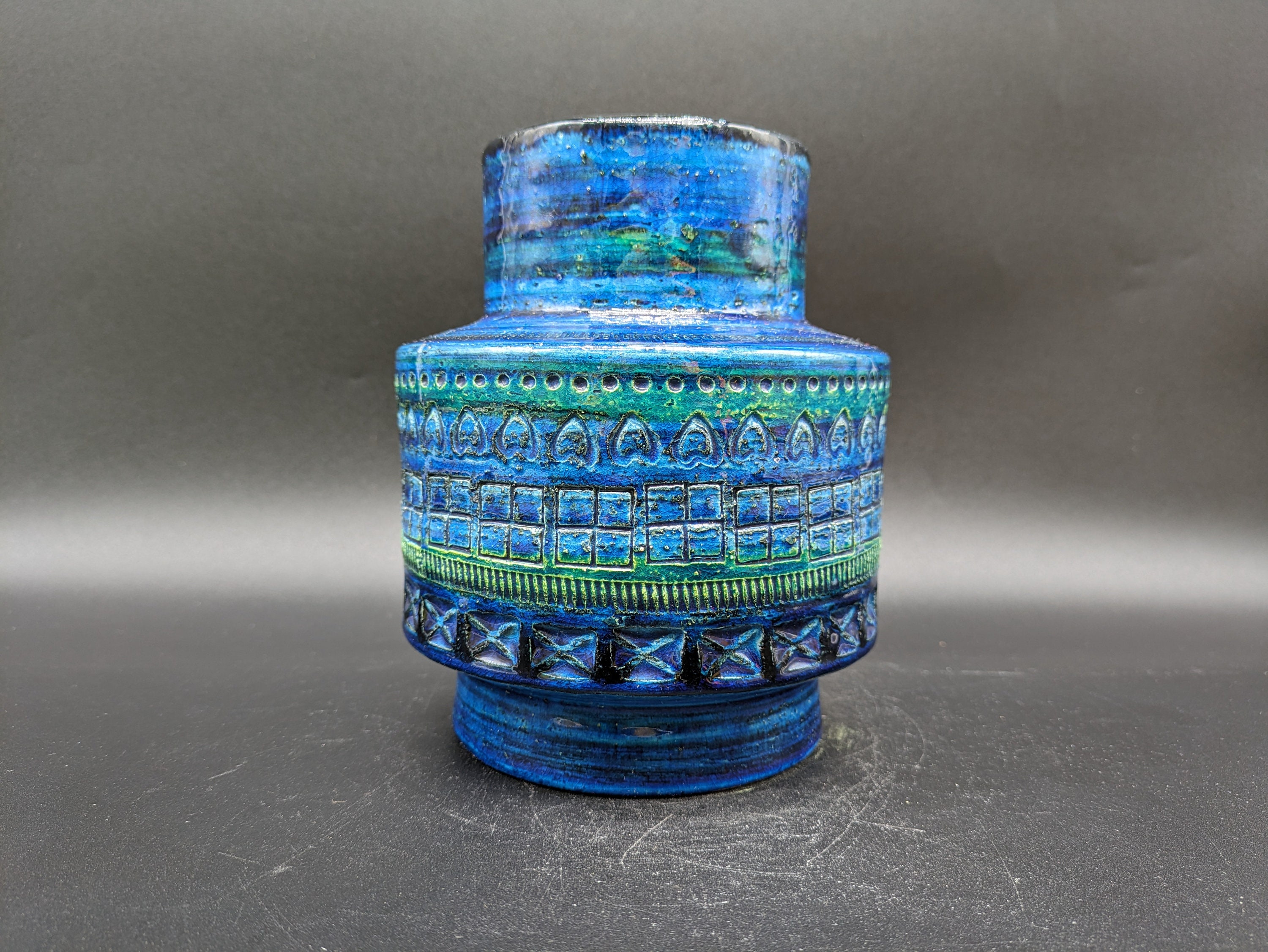 Bitossi 712 Vase Ceramic Ceramics Rimini Blue Italy Pottery Aldo