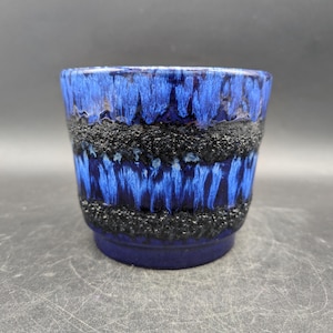 Maceta Scheurich 806-14 Cachepot, azul/negro, cerámica, diseño de cerámica de Alemania Occidental, años 60/70, vintage.