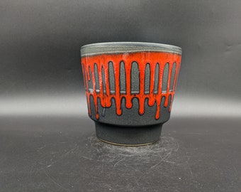 Fohr flowerpot planter cachepot 16.3 cm ø ceramic red black fat lava west german pottery design 70s 70s vintage vtg wgp