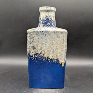 Jarrón Scheurich 281-30 de cerámica, cuadrado, rectangular, azul grisáceo, de Alemania Occidental, diseño de lava gruesa, vintage de los años 70.