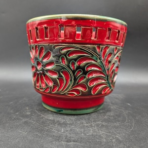 Italy RM 10/10A Cachepot planter red green ceramic Italian pottery design 60s 70s vintage