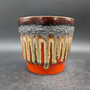 Maceta, jardinera o maceta decorativa Fohr, 12,5 cm de diámetro, cerámica, rojo, gris, amarillo, marrón, color lava, diseño de cerámica de Alemania Occidental, estilo vintage de los años 70, vtg wgp