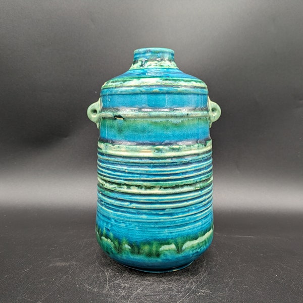 Ruscha 876 vase ceramic double handle blue green turquoise ceramic west german pottery design 60s 60s 70s 70s vintage