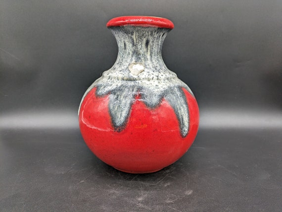 BAY 66-25 花瓶 セラミック レッド グレー 西ドイツ陶器デザイン 60