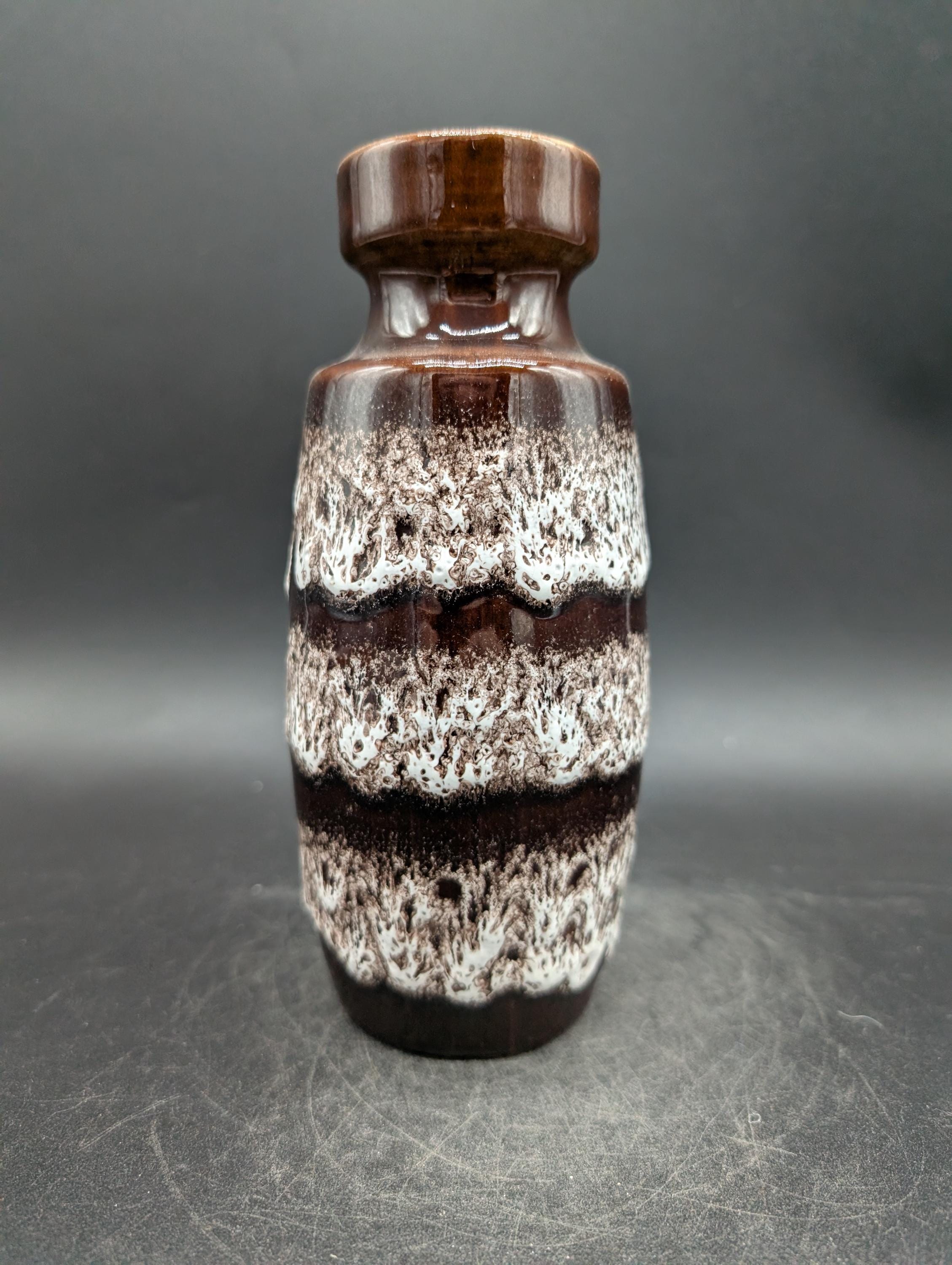 Scheurich 210-18 Vase, Ceramic, Brown and White, West German