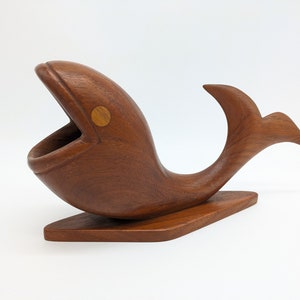Teak whale figure shelf fish mid century Danish design 60s 60s 70s vintage vtg