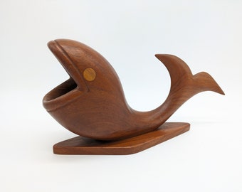 Teak whale figure shelf fish mid century Danish design 60s 60s 70s vintage vtg