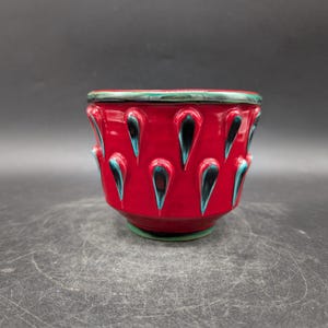 Doniczka z włoskiej ceramiki 612 w kolorze czerwonym i zielonym, wzór włoskiej ceramiki z lat 60. i 70., vintage vtg