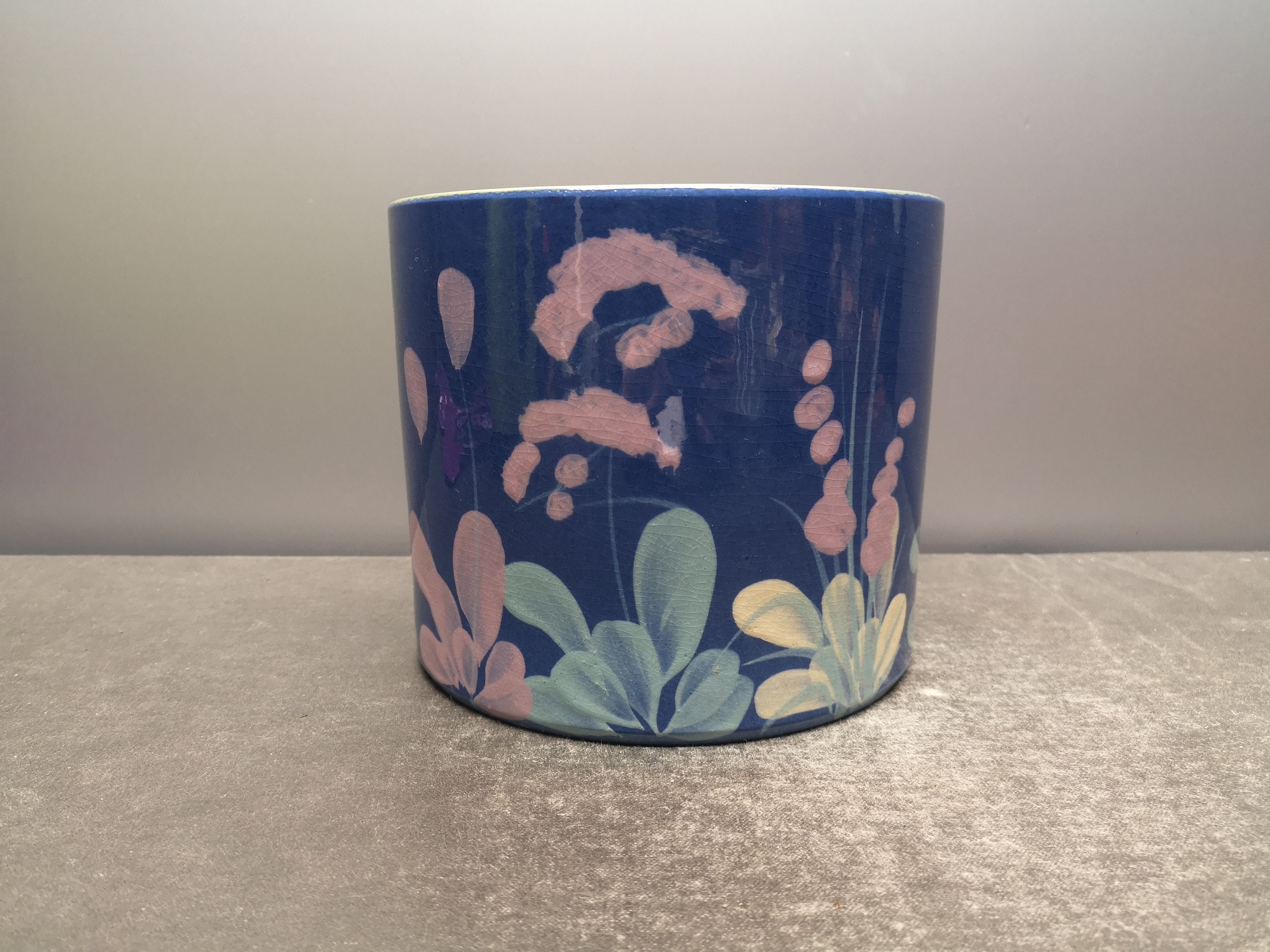 Marei 12/3 Jardinière Cachepot Céramique Céramique Fleurs Bleues Ouest Allemand Poterie Design 60S 7