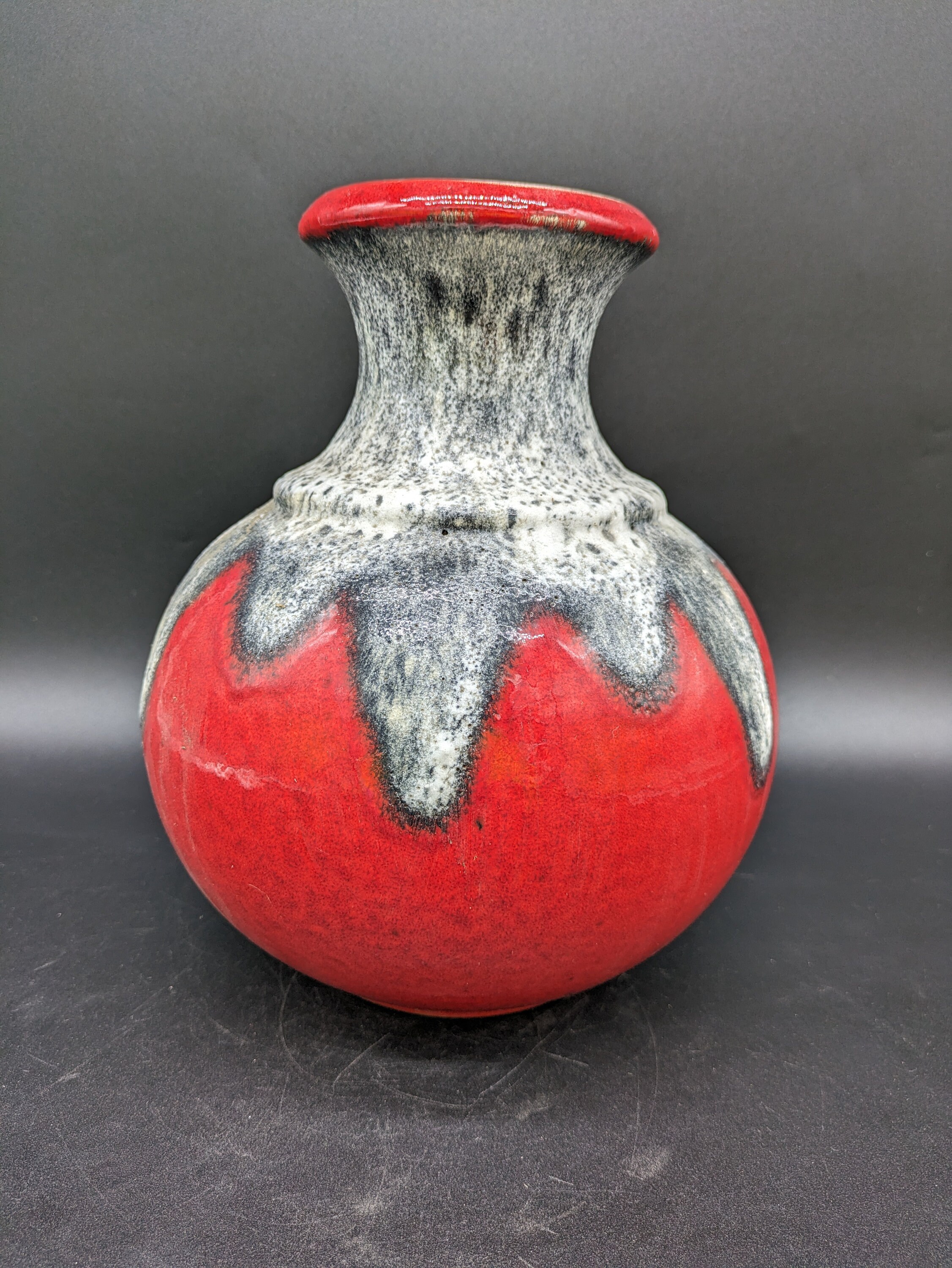 BAY 66-25 花瓶 セラミック レッド グレー 西ドイツ陶器デザイン 60