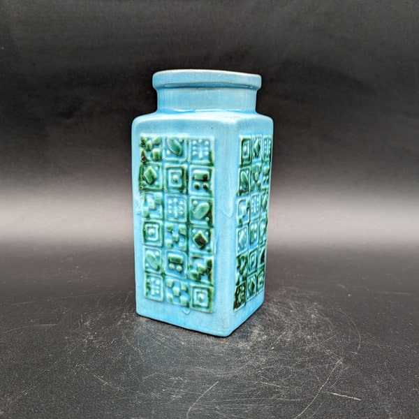 Carstens Tönnieshof M. 13/14 vase ceramic square turquoise west german pottery design 60s 60s 70s 70s vintage fat lava era