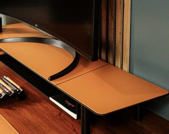 Custom Monitor Stand with Leather Overlay - Personalized Dual Monitor Desk Shelf, Gift for Office & Home, Computer Monitor Riser