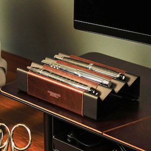Custom Leather & Metal Pen Tray - Luxury pen organizer - Executive Gifts for Writers, Offices - Elegant Desk Organizer for Him or Her