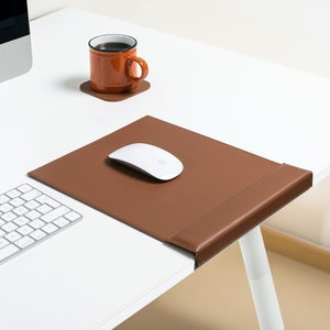 Leather Desk Mat with Edge Cover Personalized Desk Accessory Gift For Father image 1
