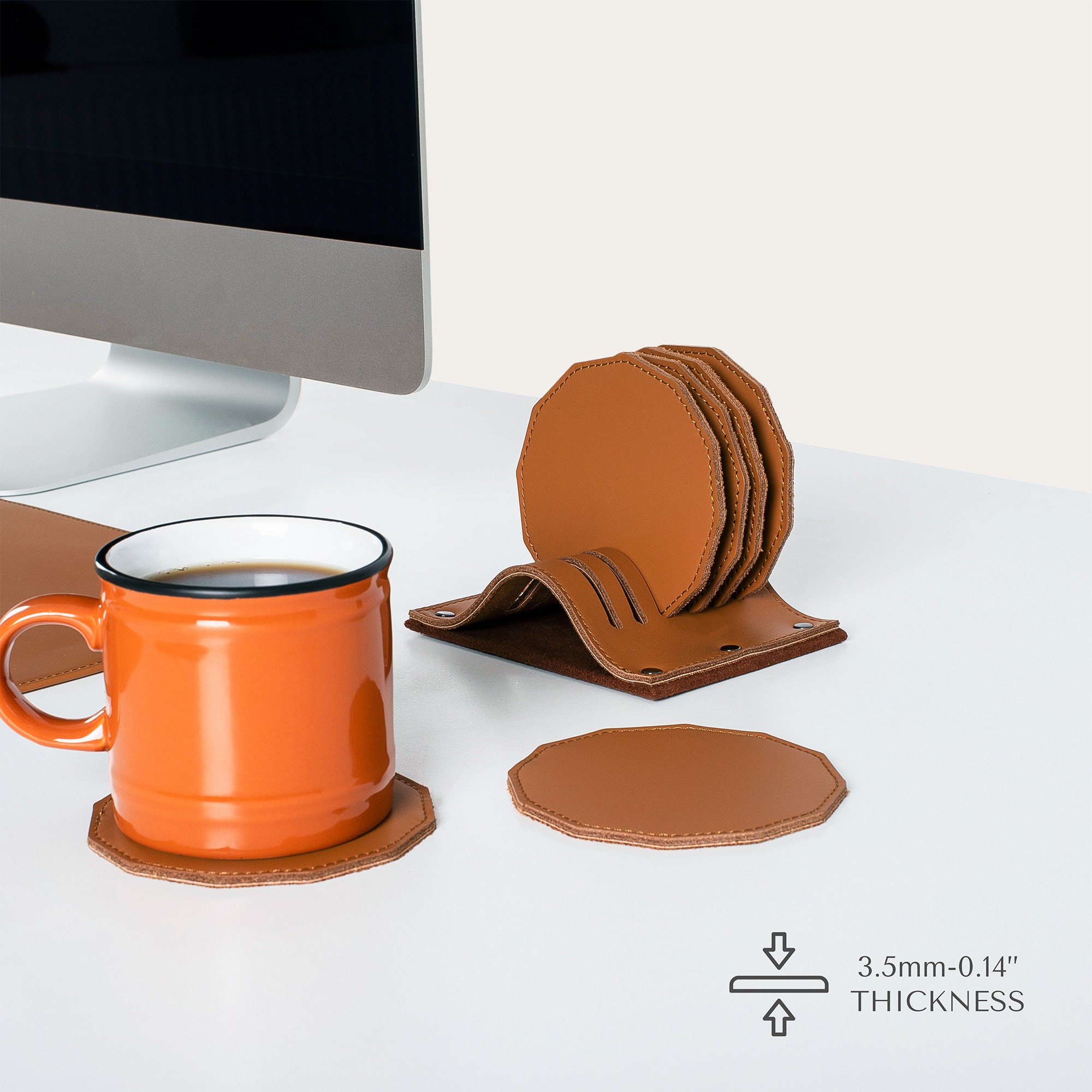 Custom Leather Coaster Set With Coaster Holder | Round-square-dodecagon ...