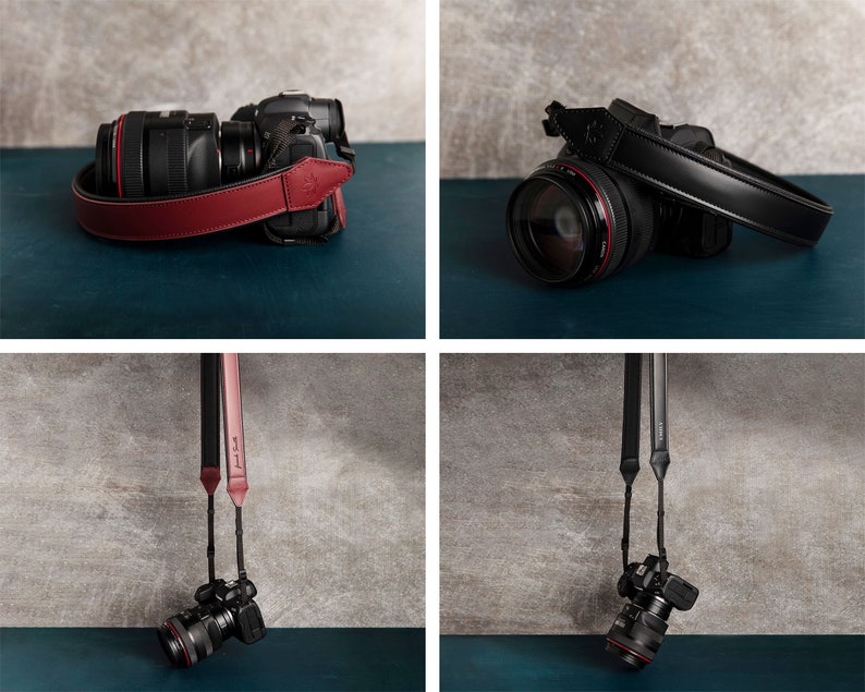 Premium Leather Camera Strap, Personalized DSLR Camera Strap, Custom Shoulder Strap 4- Burgundy