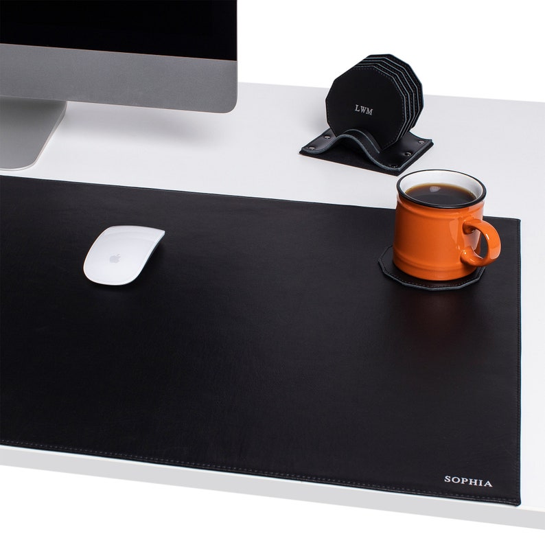 black leather desk mat
