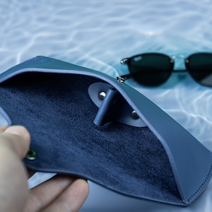 Personalized Leather Glasses Case, Custom Sunglasses Holder, Ray-Ban Case 5-Ocean Blue