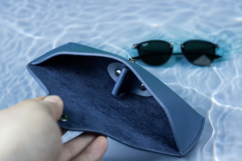 Personalized Leather Glasses Case, Custom Sunglasses Holder, Ray-Ban Case 5-Ocean Blue