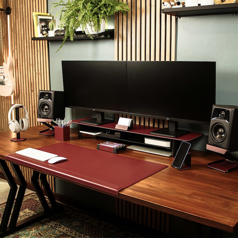 Monitor Desk Rig Customizable Aluminum Monitor Stand | Sleek Desk Riser With Leather ...
