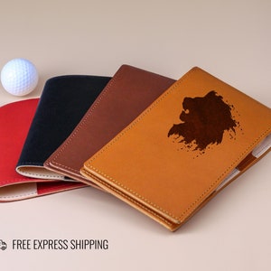 Porte-cartes de score de golf et couverture de livre en cuir avec personnalisation et logo personnalisé