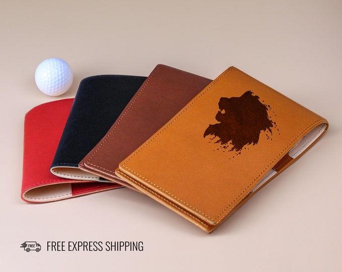 Leather Golf Scorecard Holder & Yardage Book Cover With Personalization and Custom Logo
