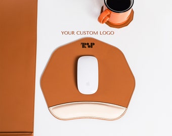 Personalized Mousepad with Wrist Support |  Ergonomic Leather Mousepad | Non-Slip Wrist Support Office Pad