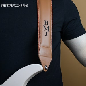 Custom Leather Guitar Strap, Personalized Guitarist Gift, Electric & Acoustic Guitar Holder