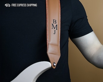 Custom Leather Guitar Strap, Personalized Guitarist Gift, Electric & Acoustic Guitar Holder