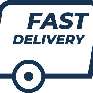 May include: A blue and white illustration of a delivery truck with the words "FAST DELIVERY" on the side. The truck has a stylized design with three lines representing speed.