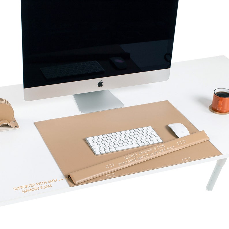 Leather Desk Mat with Edge Cover Personalized Desk Accessory Gift For Father 7-Latte