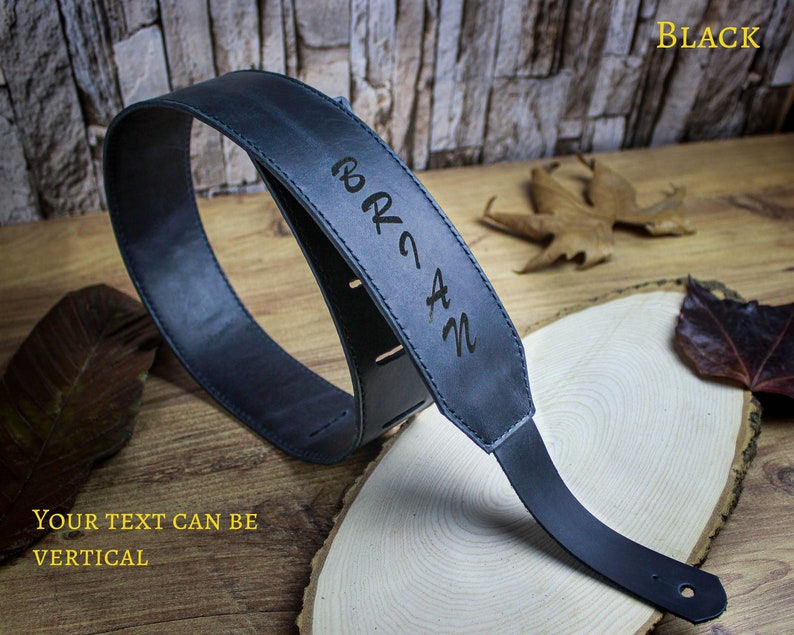 Leather Guitar Strap, Custom Guitar Strap, Adjustable Electric Guitar Strap, Guitar Player Gift, Instrument Strap, Engraved songs, image 2