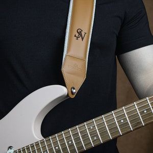 Leather Guitar Strap for Guitar Lovers, Personalized Guitarist Gift, Comfortable and Adjustable Guitar Strap, Graduation Gift 3- Cognac