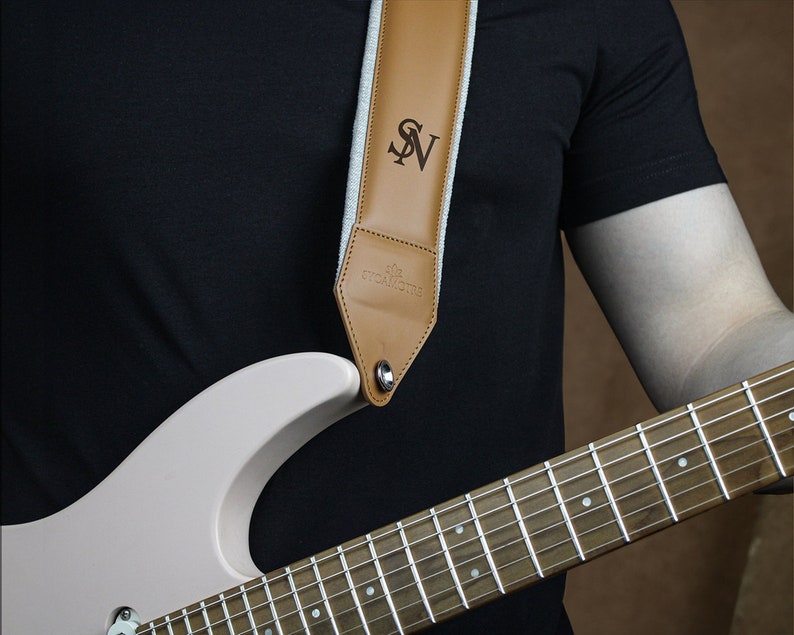 Leather Guitar Strap for Guitar Lovers, Personalized Guitarist Gift, Comfortable and Adjustable Guitar Strap, Graduation Gift 3- Cognac