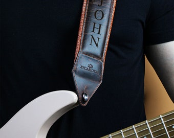 Gitarrengurt aus Leder für Gitarrenliebhaber, personalisierter Gitarrist Geschenk, bequemer und verstellbarer Gitarrengurt