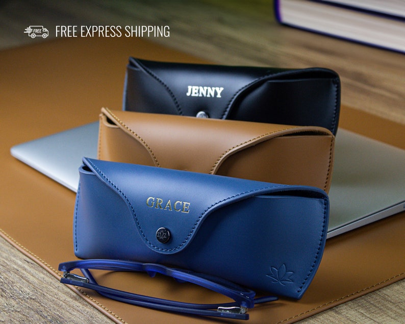 Personalized Leather Glasses Case, Custom Sunglasses Holder, Ray-Ban Case image 1